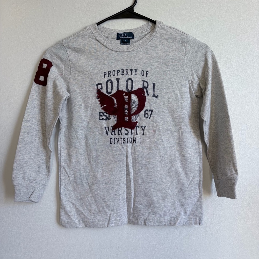 Ralph Lauren Light Gray Varsity Crewneck Sweater